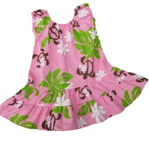 Vintage Toddler Girl Hawaiian Dress Pink Tiered Ruffle Floral Turtles 4